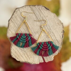 Boucles d'oreilles "Céleste - Eveil" - Vert Sapin & Vin Rouge