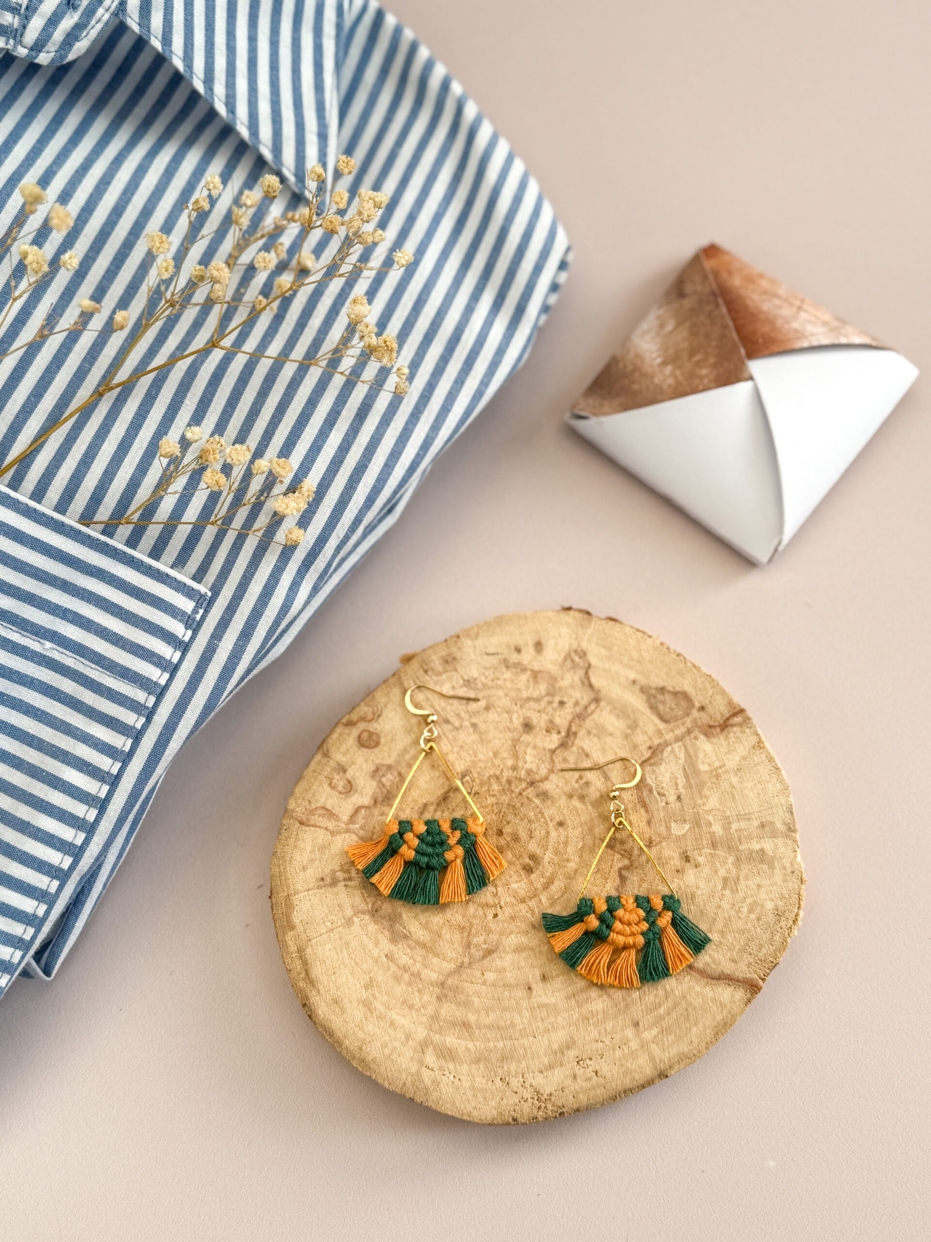 Boucles d'oreilles "Céleste - Eveil" - Orange & Vert Sapin