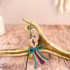 Porte-clés fleur de coton - Biscuit cœur violet